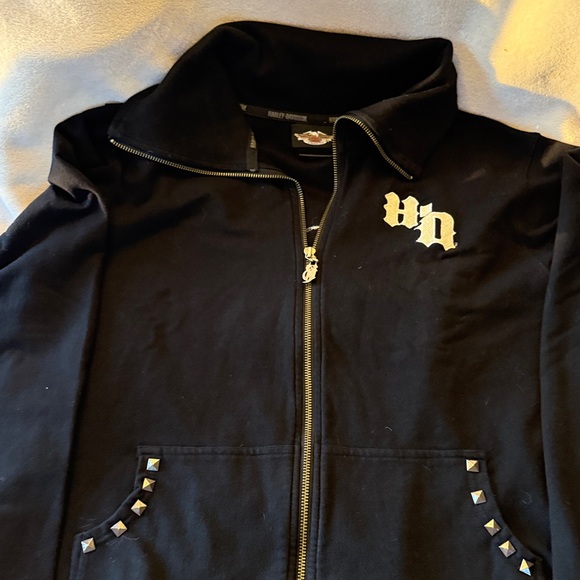 Harley-Davidson Tops - Harley Davidson Women's 1W Embroidered Studded Black Hooded Zip up